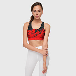 Топик спортивный женский Красные брызги на черном фоне, цвет: 3D-принт — фото 2