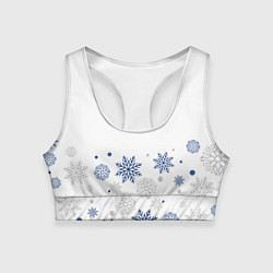Топик спортивный женский Новогодние Снежинки - Белый, цвет: 3D-принт
