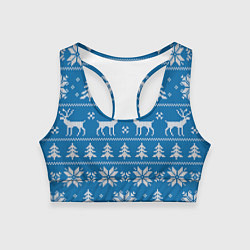 Женский спортивный топ Рождественский синий свитер с оленями