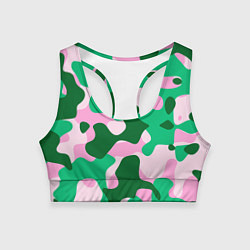 Топик спортивный женский Абстрактные зелёно-розовые пятна, цвет: 3D-принт