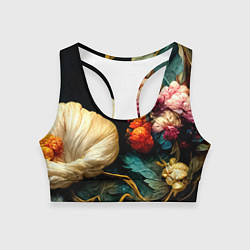 Топик спортивный женский Винтажные цветы акварелью, цвет: 3D-принт