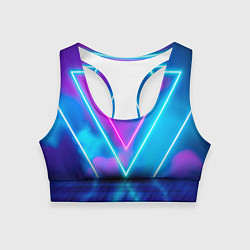 Топик спортивный женский Неоновые треугольники на горизонте, цвет: 3D-принт