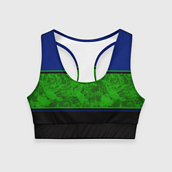 Топик спортивный женский Синие, неоновые зеленые мраморные и черные полосы, цвет: 3D-принт