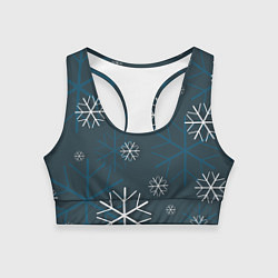 Топик спортивный женский Белые снежинки на синем фоне, цвет: 3D-принт