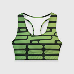 Топик спортивный женский Зелёный прямоугольный паттерн на чёрном фоне, цвет: 3D-принт