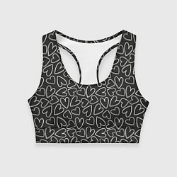 Топик спортивный женский Белые сердечки на черном фоне, цвет: 3D-принт
