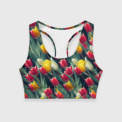 Топик спортивный женский Много тюльпанов, цвет: 3D-принт