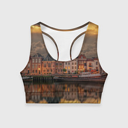 Топик спортивный женский Мирный город на воде и тучи, цвет: 3D-принт