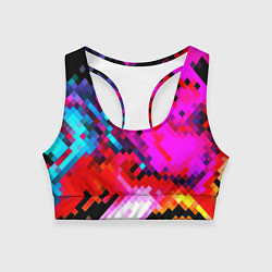 Топик спортивный женский Pixel neon mosaic, цвет: 3D-принт