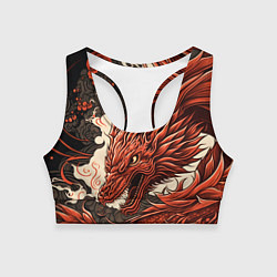 Топик спортивный женский Японский краcный дракон, цвет: 3D-принт