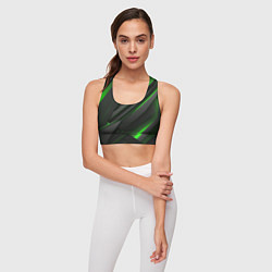 Топик спортивный женский Черно-зеленые объемные полосы, цвет: 3D-принт — фото 2