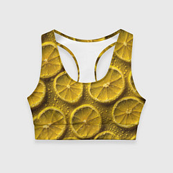 Топик спортивный женский Сочный паттерн из долек лимона, цвет: 3D-принт