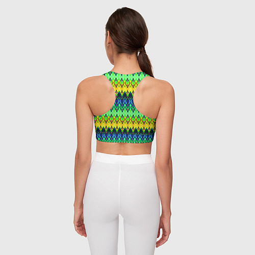 Женский спортивный топ Разноцветный желто-синий геометрический орнамент / 3D-принт – фото 4