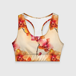Топик спортивный женский Акварельные цветы - персиковый паттерн, цвет: 3D-принт