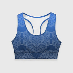 Женский спортивный топ Мандала на градиенте синего цвета