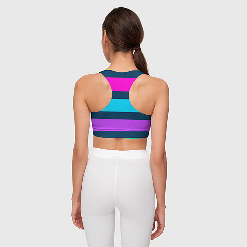 Женский спортивный топ Разноцветные неоновые полосы / 3D-принт – фото 4