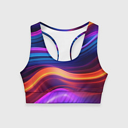 Топик спортивный женский Волнистые неоновые линии, цвет: 3D-принт