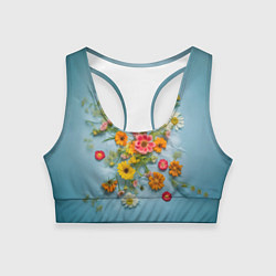 Топик спортивный женский Букет полевых цветов на ткани, цвет: 3D-принт