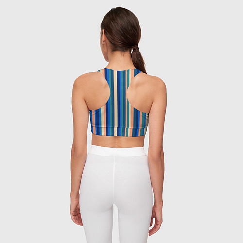 Женский спортивный топ Полосатый сине-бежевый / 3D-принт – фото 4