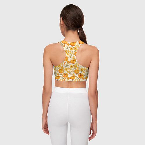 Женский спортивный топ Тыквы и осенние цветы - паттерн / 3D-принт – фото 4