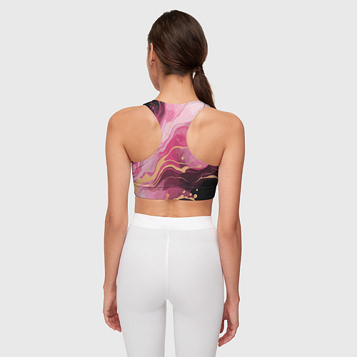 Женский спортивный топ Абстрактный черно-розовый мраморный узор / 3D-принт – фото 4
