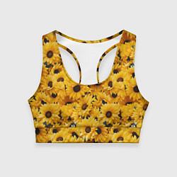 Топик спортивный женский Желтые объемные цветы от нейросети, цвет: 3D-принт