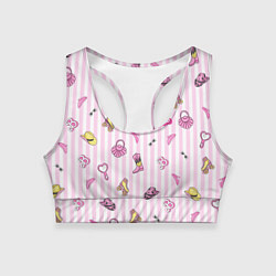 Топик спортивный женский Барби - розовая полоска и аксессуары, цвет: 3D-принт