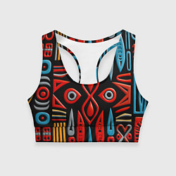 Топик спортивный женский Красно-синий узор в африканском стиле, цвет: 3D-принт
