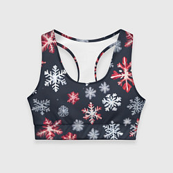 Топик спортивный женский Снежинки белые и красные, цвет: 3D-принт