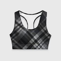 Топик спортивный женский Черно-белая диагональная клетка в шотландском стил, цвет: 3D-принт