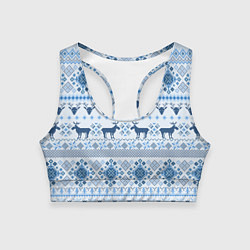 Топик спортивный женский Blue sweater with reindeer, цвет: 3D-принт