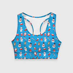 Женский спортивный топ Новогодний голубой принт
