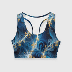Топик спортивный женский Глубокая синева и золотые узоры, цвет: 3D-принт