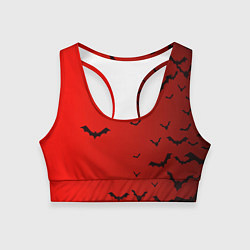 Топик спортивный женский Летучие мыши на красном фоне, цвет: 3D-принт