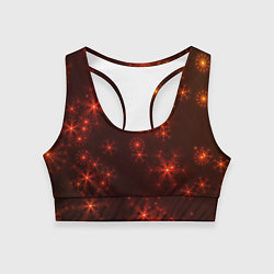 Топик спортивный женский Абстрактные светящиеся красно оранжевые снежинки, цвет: 3D-принт