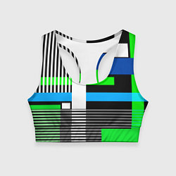 Топик спортивный женский Геометрический узор сине -зеленый в стиле пэчворк, цвет: 3D-принт