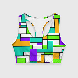Топик спортивный женский Геометрический зелёно-фиолетовый, цвет: 3D-принт