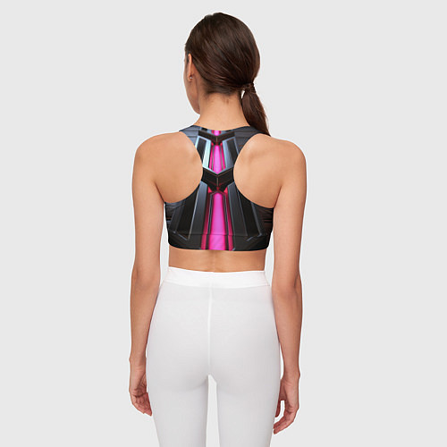 Женский спортивный топ Розовые неоновые вставки в черной конструкции / 3D-принт – фото 4