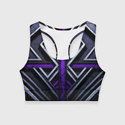 Топик спортивный женский Фиолетовые вставки на черном фоне, цвет: 3D-принт
