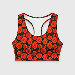 Топик спортивный женский Полевые цветы маки, цвет: 3D-принт