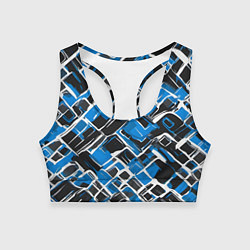 Топик спортивный женский Синие фигуры и белые линии, цвет: 3D-принт