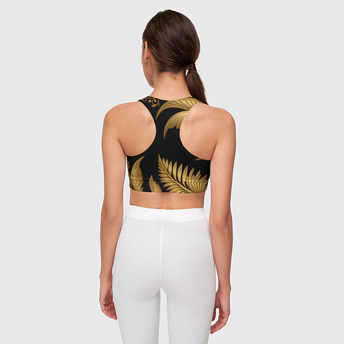 Женский спортивный топ Золотые объемные листья узоры / 3D-принт – фото 4