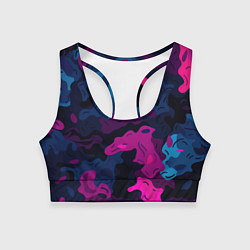 Топик спортивный женский Синий и фиолетовый абстрактный камуфляж, цвет: 3D-принт