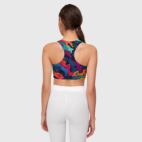Женский спортивный топ Яркая абстракция в виде камуфляжа / 3D-принт – фото 4