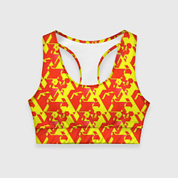 Женский спортивный топ Красные фигуры на жёлтом фоне