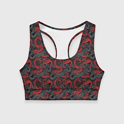 Топик спортивный женский Красные драконы на сером фоне, цвет: 3D-принт