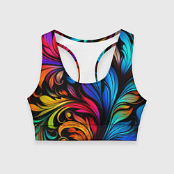 Топик спортивный женский Паттерн с узорами на черном фоне, цвет: 3D-принт