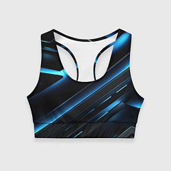 Женский спортивный топ Черный абстрактный фон и синие неоновые вставки