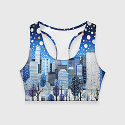 Топик спортивный женский Новогодний синий ночной город, цвет: 3D-принт