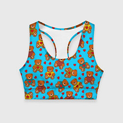 Топик спортивный женский Мишки в цветных свитерах и сердечки, цвет: 3D-принт